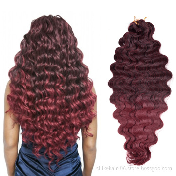 Wholesale Ombre Red Brown Pre-feathered Hybrid Water Wave Braids 3x Body Ocean Wave For Bulk Braiding Synthetic Hair Extensions